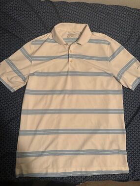 Nike Golf Cream Polo with Light Blue Stripes